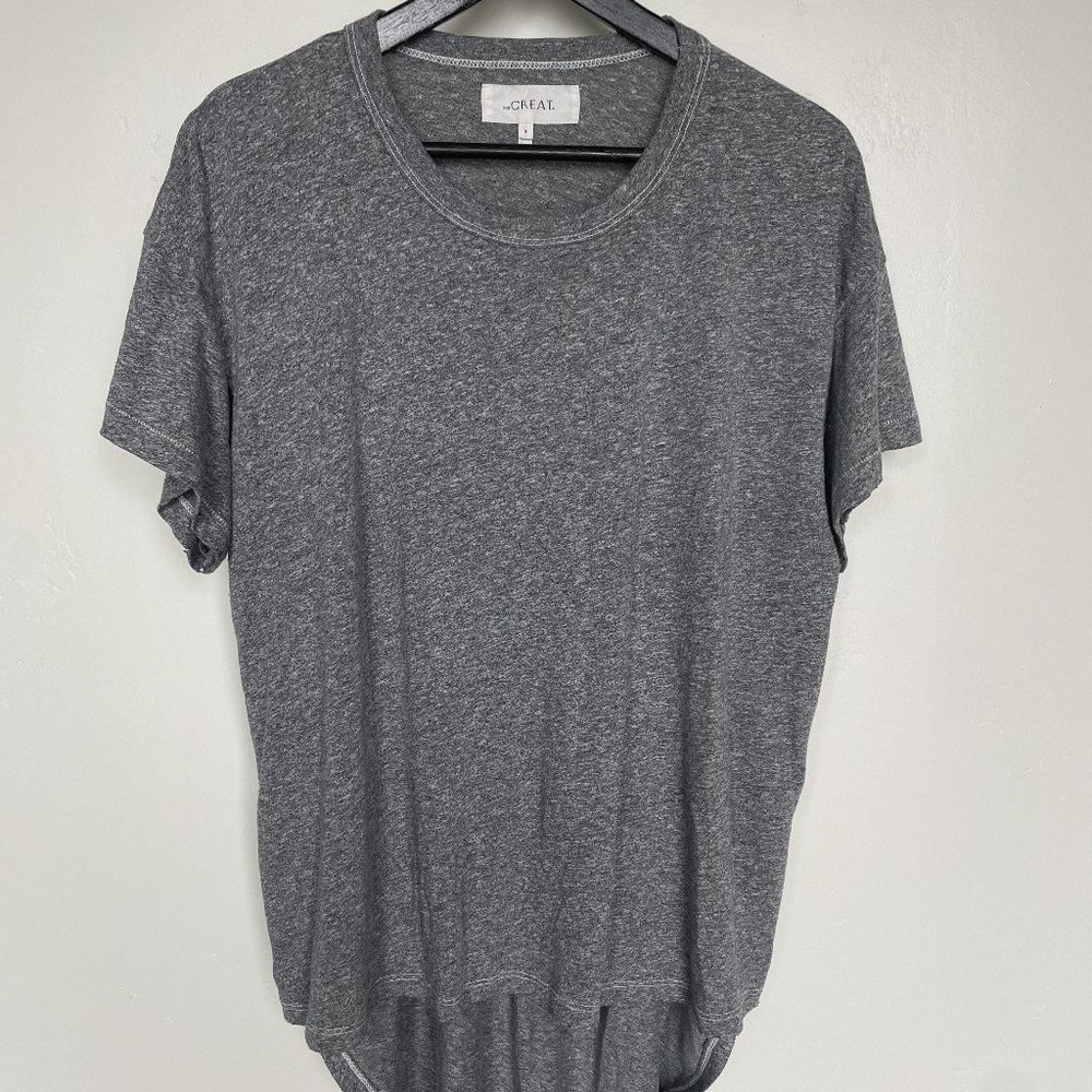 THE GREAT. Grey Heathered High-Low Shirttail Tee, Size 3 (Large)